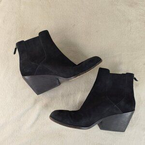 Eileen Fisher Ankle Boots Black Suede Point Toe Stacked Heel